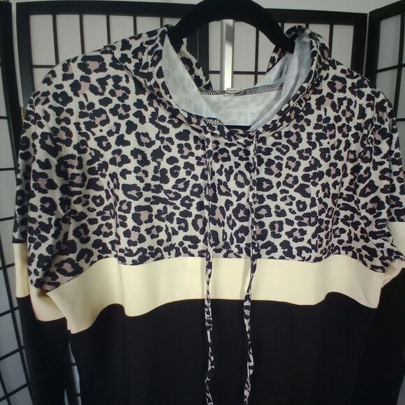 HOODIE Women's Leopard Pullover L/S Drawstring Pocket Sweatshirt Size Large - Picture 7 of 8